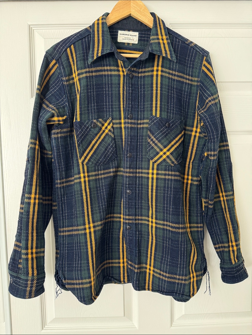 Samurai made in Japan Green Blue & Gold flannel shirt XL (fits like med/lrg)